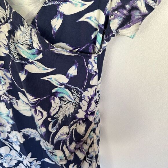 Soft Surroundings Shapely Anywhere Faux Wrap Dress Blue Floral Ruching - Picture 7 of 9